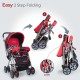 LuvLap Sunshine Baby Stroller/Pram for 0 to 3 Years, New Born/Toddler/Kid, 5 Point Safety Harness, Adjustable backrest, 360° Swivel Wheel, Large Storage Basket, Reversible Handlebar (Red)