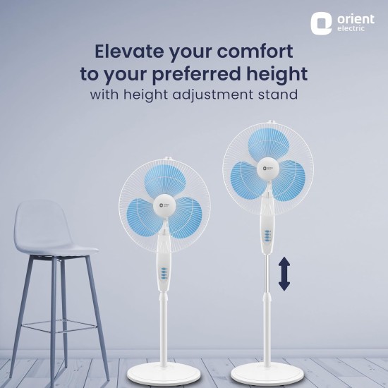 Orient Electric Stand-82 400 MM Oscillating Pedestal Fans | Stand Fan with Tilt Mechanism | High Air Delivery | Aesthetic Design with Telescopic Arrangement (Sky Blue) Orient Electric Stand-82 400 MM Oscillating Pedestal Fans | Stand Fan with Tilt Mechanism | High Air Delivery | Aesthetic Design with Telescopic Arrangement (Sky Blue)