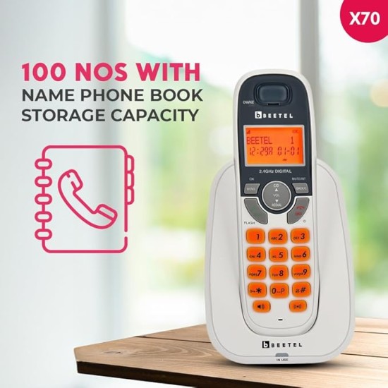 Beetel X70 Expandable Cordless Landline Phone, 2.4GHz Frequency, 2 Way Speaker Phone, Ringer Volume, LED Notification for Ringer and Charging (X70)(White)