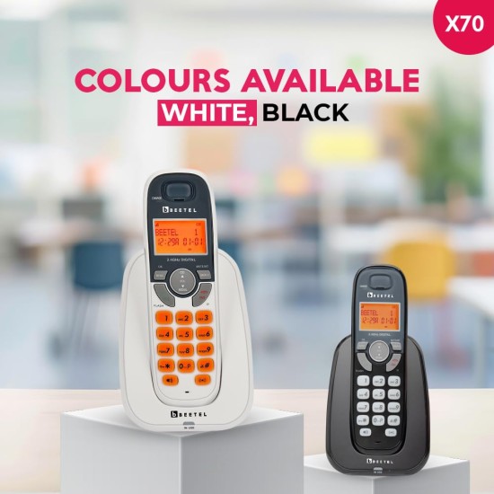 Beetel X70 Expandable Cordless Landline Phone, 2.4GHz Frequency, 2 Way Speaker Phone, Ringer Volume, LED Notification for Ringer and Charging (X70)(White)
