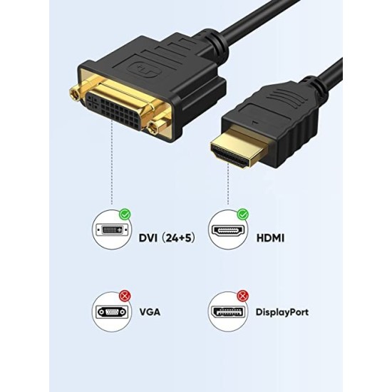CableCreation HDMI to DVI Short Cable 0.5ft, Bi-Directional DVI-I (24+5) Female to HDMI Male Adapter 1080P DVI to HDMI Converter Compatible with Xbox, PC, TV, TV Box, PS5, Switch CableCreation HDMI to DVI Short Cable 0.5ft, Bi-Directional DVI-I (24+5) Female to HDMI Male Adapter 1080P DVI to HDMI Converter Compatible with Xbox, PC, TV, TV Box, PS5, Switch