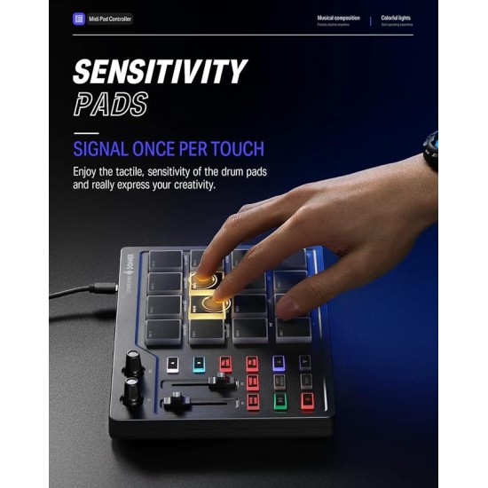 Donner MIDI Pad Controller Keyboard USB Type-C, Professional Drum Pad Machine Beat Maker with 16 Pads, MIDI Out, 2 Assignable Faders and Buttons (STARRYPAD MINI, Black) Donner MIDI Pad Controller Keyboard USB Type-C, Professional Drum Pad Machine Beat Maker with 16 Pads, MIDI Out, 2 Assignable Faders and Buttons (STARRYPAD MINI, Black)