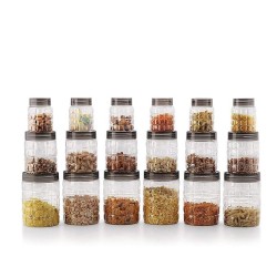 CELLO Checkers Pet Plastic Airtight Canister Set | Food grade and BPA free canisters | Air tight seal & Stackable Transparent | 300ml x 6, 650ml x 6, 1200 x 6, Set of 18