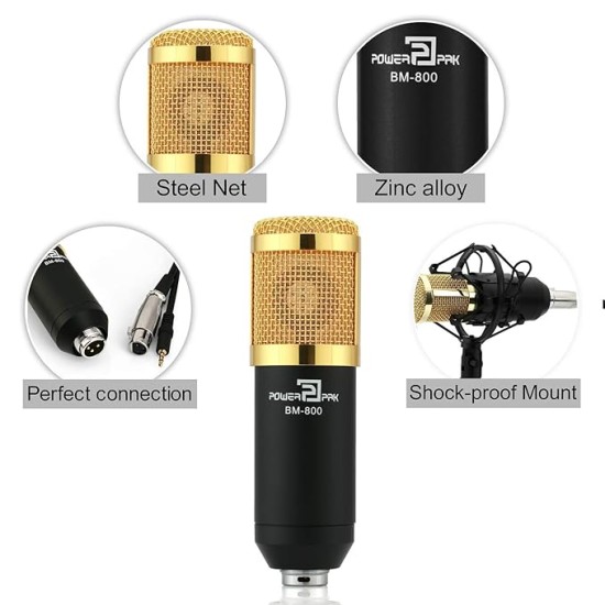 Powerpak Bm 800 Black Professional Condenser Microphone Mic Sound Studio Recording Dynamic (Requires Phantom Power) - Xlr