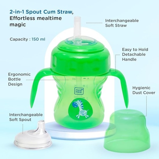 Mee Mee Baby Trainer Sippy Cup | Soft Spout, Leakproof Sipper for Toddlers | Dual Handle for Easy Grip | Non -Toxic, Lightweight & BPA Free, Green (150 Ml) Mee Mee Baby Trainer Sippy Cup | Soft Spout, Leakproof Sipper for Toddlers | Dual Handle for Easy Grip | Non -Toxic, Lightweight & BPA Free, Green (150 Ml)