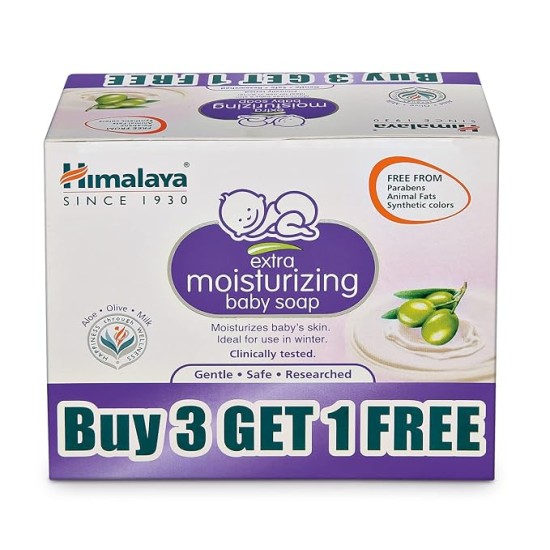 Himalaya Extra Moisturizing Baby Soap buy 3 GET 1FREE (3 N*75+1N 75g Free) No 1 Doctor Prescribed Brand | Aloe, Olive, Milk| Cleanses & Moisturizes Baby's Skin