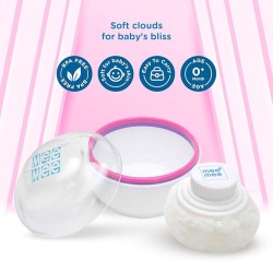 Mee Mee Soft-Feel Blue Powder Puff with with Box Holder Container for New Born and Kids | Gentle Touch for Your Little One's Skin | BPA-Free (Single Pack)