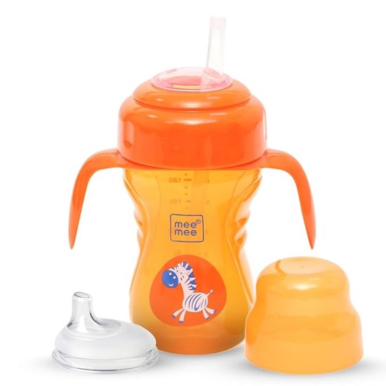 Mee Mee Baby Trainer Sippy Cup | Soft Spout, Leakproof Sipper for Toddlers | Dual Handle for Easy Grip | Non -Toxic, Lightweight & BPA Free, Orange (210 Ml)
