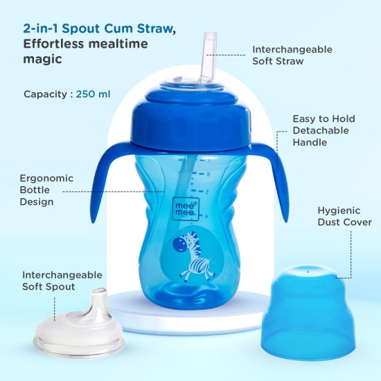 Mee Mee 2 in 1 Spout and Straw Sipper Cup for Meal | BPA-Free, Anti Spill and Unbreakable | Easy to Hold Detachable Handle | Anti Leak Lock Bottle with Cap for Kids | 210ml (Blue) Mee Mee 2 in 1 Spout and Straw Sipper Cup for Meal | BPA-Free, Anti Spill and Unbreakable | Easy to Hold Detachable Handle | Anti Leak Lock Bottle with Cap for Kids | 210ml (Blue)