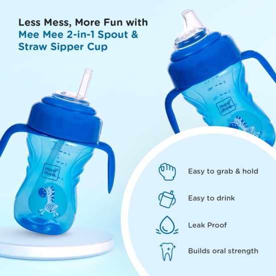 Mee Mee 2 in 1 Spout and Straw Sipper Cup for Meal | BPA-Free, Anti Spill and Unbreakable | Easy to Hold Detachable Handle | Anti Leak Lock Bottle with Cap for Kids | 210ml (Blue) Mee Mee 2 in 1 Spout and Straw Sipper Cup for Meal | BPA-Free, Anti Spill and Unbreakable | Easy to Hold Detachable Handle | Anti Leak Lock Bottle with Cap for Kids | 210ml (Blue)