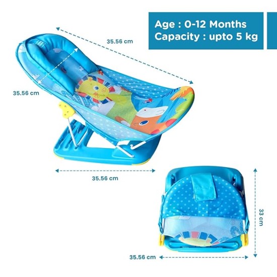 Mee Mee Newborn Baby Bather | Bath Chair for Newborns and Infants 0-12 Months | Foldable | 3 Position Adjustable chair | Anti Skid Base | Washable Soft Mesh Seat | for Babies Upto 5Kg (Blue)