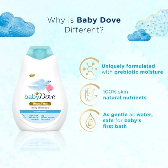 Baby Dove Shampoo 400 ml, Mild No Tears Rich Moisture Baby Shampoo for kids, Gentle Care for Baby's Soft Hair - No Sulphates No Paraben shampoo Visit the Baby Dove Store Baby Dove Shampoo 400 ml, Mild No Tears Rich Moisture Baby Shampoo for kids, Gentle Care for Baby's Soft Hair - No Sulphates No Paraben shampoo Visit the Baby Dove Store