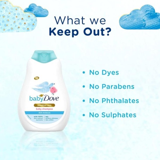Baby Dove Shampoo 400 ml, Mild No Tears Rich Moisture Baby Shampoo for kids, Gentle Care for Baby's Soft Hair - No Sulphates No Paraben shampoo Visit the Baby Dove Store Baby Dove Shampoo 400 ml, Mild No Tears Rich Moisture Baby Shampoo for kids, Gentle Care for Baby's Soft Hair - No Sulphates No Paraben shampoo Visit the Baby Dove Store