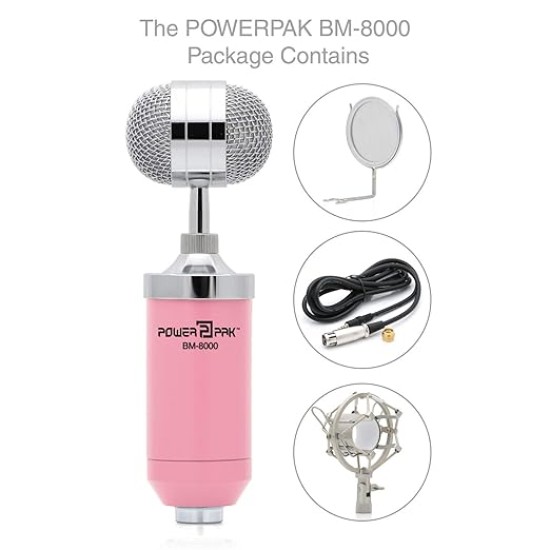Powerpak BM 8000 Pink Condenser Sound Studio Recording Broadcasting Microphone+Pop Filter+Shock Mount (Requires Phantom Power or Sound Card) Powerpak BM 8000 Pink Condenser Sound Studio Recording Broadcasting Microphone+Pop Filter+Shock Mount (Requires Phantom Power or Sound Card)