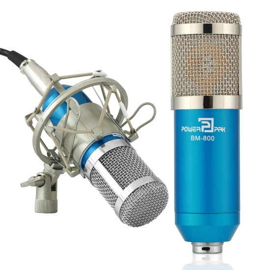 Powerpak Bm 800 Blue Professional Condenser Microphone With Metal Shock Mount (Requires Phantom Power Or Sound Card) - Usb
