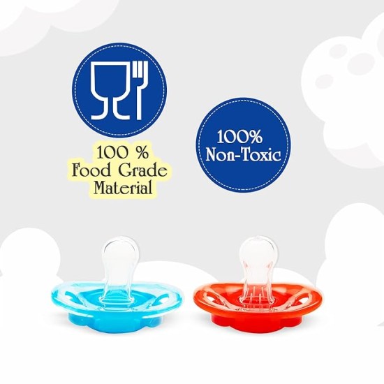 Mee Mee Baby Pacifier Ultra Light Soft Silicone Nipple| BPA Free | Oral stimulatory | Teether | Pack of 2 | 0-6 months + Kids (Blue/Red) Mee Mee Baby Pacifier Ultra Light Soft Silicone Nipple| BPA Free | Oral stimulatory | Teether | Pack of 2 | 0-6 months + Kids (Blue/Red)