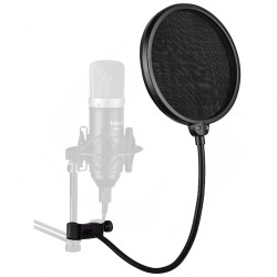Juârez PF-100 6-inch Studio Microphone Pop Filter Shield Mask, Double Mesh Wind Screen with 360° Flexible Gooseneck and Quick Mount or Release Clamp for Recording, Singing and Broadcast Studio
