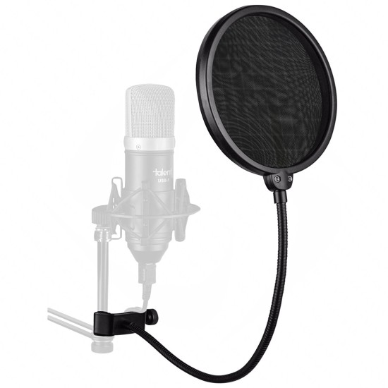 Juârez PF-100 6-inch Studio Microphone Pop Filter Shield Mask, Double Mesh Wind Screen with 360° Flexible Gooseneck and Quick Mount or Release Clamp for Recording, Singing and Broadcast Studio