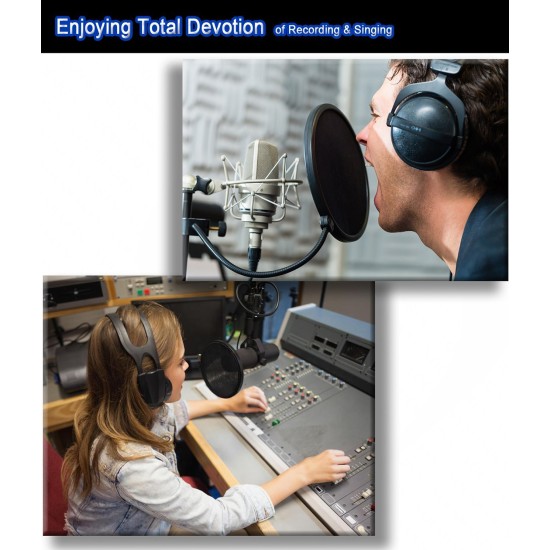 Juârez PF-100 6-inch Studio Microphone Pop Filter Shield Mask, Double Mesh Wind Screen with 360° Flexible Gooseneck and Quick Mount or Release Clamp for Recording, Singing and Broadcast Studio