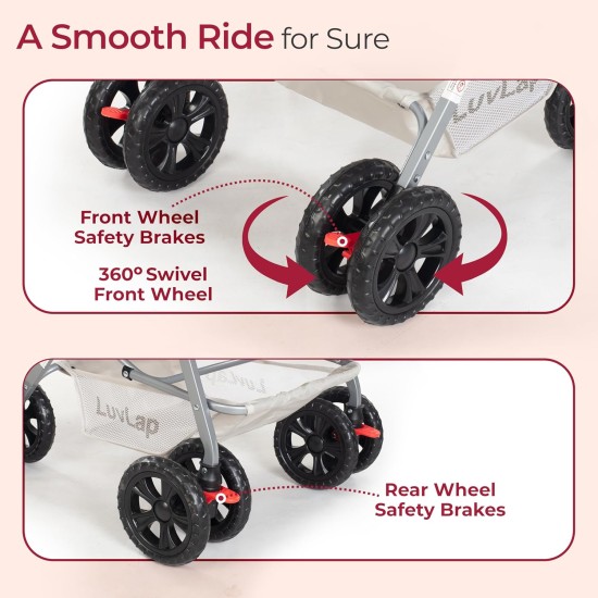 LuvLap Sunshine Baby Stroller/Pram for 0 to 3 Years, New Born/Toddler/Kid, 5 Point Safety Harness, Adjustable backrest, 360° Swivel Wheel, Large Storage Basket, Reversible Handlebar (Stripes)