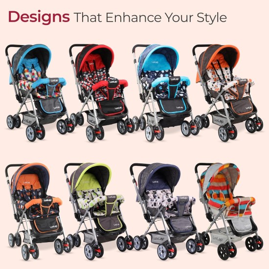 LuvLap Sunshine Baby Stroller/Pram for 0 to 3 Years, New Born/Toddler/Kid, 5 Point Safety Harness, Adjustable backrest, 360° Swivel Wheel, Large Storage Basket, Reversible Handlebar (Stripes)