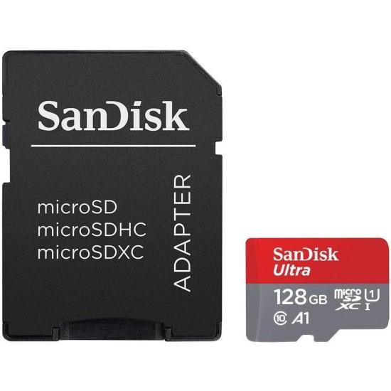 SanDisk 128GB Ultra MicroSDXC UHS-I Memory Card with Adapter - 100MB/s, C10, U1, Full HD, A1, Micro SD Card - SDSQUAR-128G-GN6MA SanDisk 128GB Ultra MicroSDXC UHS-I Memory Card with Adapter - 100MB/s, C10, U1, Full HD, A1, Micro SD Card - SDSQUAR-128G-GN6MA