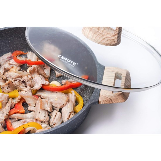 CAROTE 28cm/3.8L Non Stick Kadai, Induction Kadai, Granite Stone Kadhai with Lid Deep Frying Pan, Biryani Pot CAROTE 28cm/3.8L Non Stick Kadai, Induction Kadai, Granite Stone Kadhai with Lid Deep Frying Pan, Biryani Pot