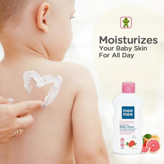 Mee Mee Moisturizing Baby Lotion 400ml for Face & Body | Chamomile & Grapefruit Extracts | For All Skin Types, For Newborns/Kids | For 24Hrs Moisturization | Hypoallergenic, Balanced pH