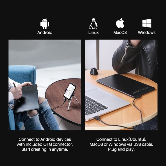 Huion Inspiroy H640P Graphics Drawing Tablet with Battery-Free Stylus and 8192 Pressure Sensitivity (Android 6.0 & Above Supported with 6.3.*3.9 Active Area) Black