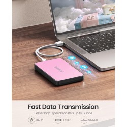 ORICO 2.5 Inch Hard Drive Enclosure USB C, 6Gbps USB 3.1 Gen 1 External SATA Drive Case for 2.5inch 9.5mm 7mm SSD HDD Up to 6TB, Tool Free, with 4 Colors to Choose, Support UASP (2588C3, Pink) ORICO 2.5 Inch Hard Drive Enclosure USB C, 6Gbps USB 3.1 Gen 1 External SATA Drive Case for 2.5inch 9.5mm 7mm SSD HDD Up to 6TB, Tool Free, with 4 Colors to Choose, Support UASP (2588C3, Pink)