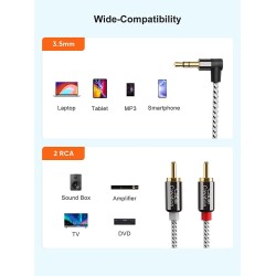 CableCreation 3.5mm to RCA Cable, 3 Feet Angle 3.5mm Male to 2RCA Male Auxiliary Stereo Audio Y Splitter Gold-Plated for Smartphones, MP3, Tablets, Speakers,Home Theater,HDTV,0.9M CableCreation 3.5mm to RCA Cable, 3 Feet Angle 3.5mm Male to 2RCA Male Auxiliary Stereo Audio Y Splitter Gold-Plated for Smartphones, MP3, Tablets, Speakers,Home Theater,HDTV,0.9M