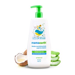 Mamaearth Deeply Nourishing Body Wash For Babies - 400ml | Infused with Coconut Oil, Orange Essential Oil & Aloe Vera Extract | Deeply Nourishing, Tear-Free Cleanser