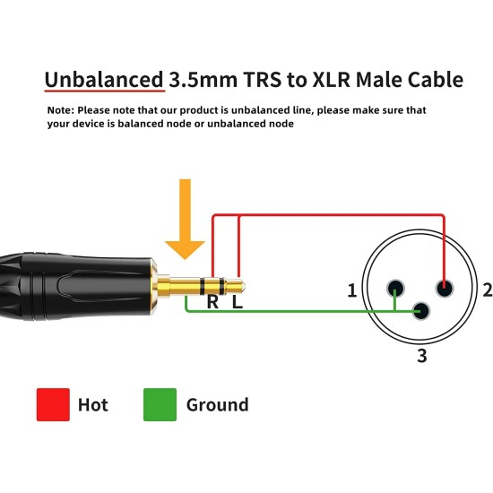 CableCreation 3.5mm to XLR, 6 Feet 3.5mm (1/8 Inch) TRS Stereo Male to XLR Male Cable Compatible with iPhone, iPod, Tablet, Laptop and More, Black CableCreation 3.5mm to XLR, 6 Feet 3.5mm (1/8 Inch) TRS Stereo Male to XLR Male Cable Compatible with iPhone, iPod, Tablet, Laptop and More, Black