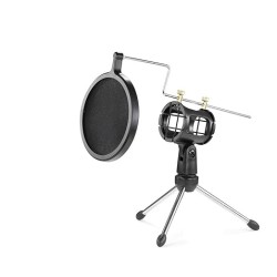 Powerpak F-9 Foldable Desktop Microphone Tripod Stand with Shock Mount Mic Holder (Black)