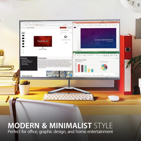ViewSonic 81.28 Cm (32") 2K 2560 x 1440p QHD IPS Monitor with HDR10, 75hz,1.03 Billion Colors, 80M:1 Mega Ratio, Frameless, Ultra Slim, Dual Speaker, HDMI, Display Port– VX3276-2K-MHD-2