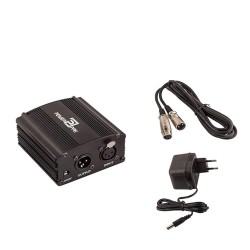 Powerpak 48V Phantom Power Supply 1 Channel for Condenser Microphone Music Recording Equipment (Black)