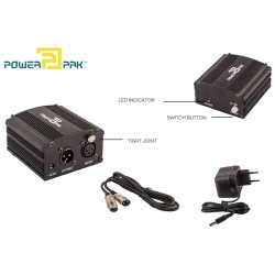 Powerpak 48V Phantom Power Supply 1 Channel for Condenser Microphone Music Recording Equipment (Black)