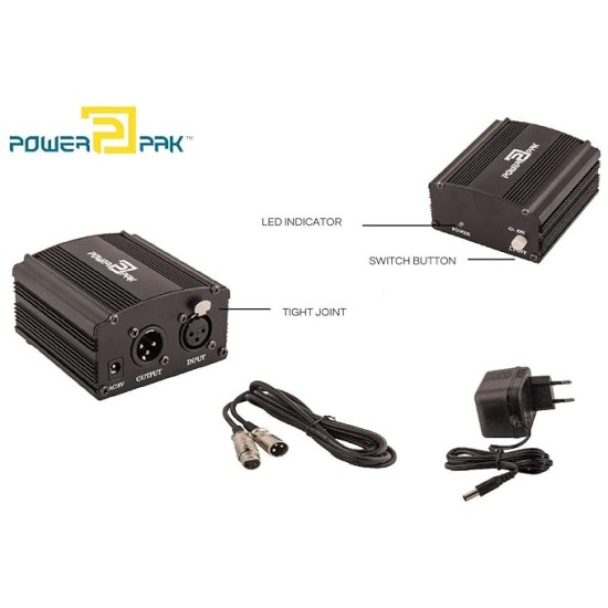 Powerpak 48V Phantom Power Supply 1 Channel for Condenser Microphone Music Recording Equipment (Black) Powerpak 48V Phantom Power Supply 1 Channel for Condenser Microphone Music Recording Equipment (Black)
