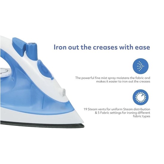 USHA Steam Pro SI 3713, 1300 W Steam Iron, Powerful Steam Output Up to 18 G/Min, Non-Stick Soleplate (White & Blue), 1300 Watts