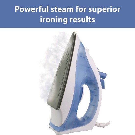 USHA Steam Pro SI 3713, 1300 W Steam Iron, Powerful Steam Output Up to 18 G/Min, Non-Stick Soleplate (White & Blue), 1300 Watts