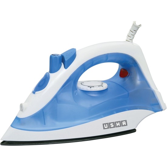 USHA Steam Pro SI 3713, 1300 W Steam Iron, Powerful Steam Output Up to 18 G/Min, Non-Stick Soleplate (White & Blue), 1300 Watts