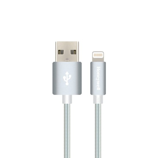 Honeywell USB 2.0 to Lightning cable,MFI-certified Apple original lighting cable, Fast Charging, Nylon-Braided sync and charge cable for iPhone, iPad, Airpods, iPod, 4 Feet (1.2M)- Silver Honeywell USB 2.0 to Lightning cable,MFI-certified Apple original lighting cable, Fast Charging, Nylon-Braided sync and charge cable for iPhone, iPad, Airpods, iPod, 4 Feet (1.2M)- Silver