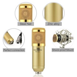 Powerpak Bm-800 Gold Professional Condenser Microphone with Metal Shock Mount (Requires Phantom Power Or Sound Card) - XLR Powerpak Bm-800 Gold Professional Condenser Microphone with Metal Shock Mount (Requires Phantom Power Or Sound Card) - XLR