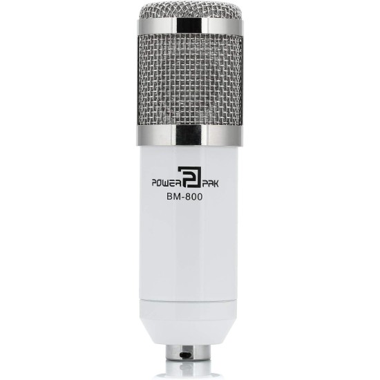 Powerpak Bm-800 White Professional Condenser USB Microphone with Metal Shock Mount (Requires Phantom Power Or Sound Card)