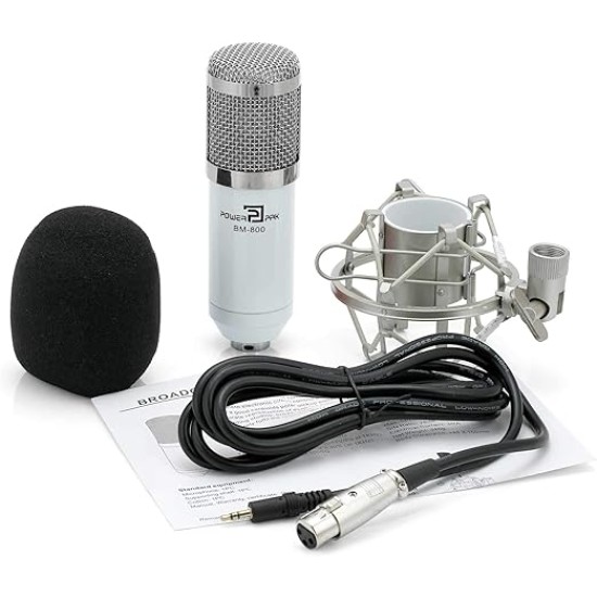Powerpak Bm-800 White Professional Condenser USB Microphone with Metal Shock Mount (Requires Phantom Power Or Sound Card)