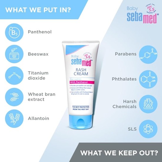Sebamed Baby Rash Cream|pH 5.5|Ideal for Diaper Rashes| Faster rash healing |100 ml