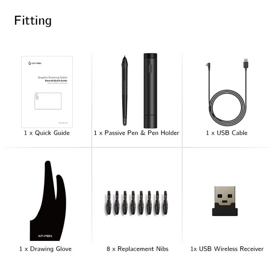 XP-PEN Deco03 Award Winning Wireless Graphics Drawing Tablet Pen Tablet, 8192 Levels of Pressure Sensitivity, Battery Free Stylus, 8 Shortcut Keys and 8 Replacement nibs (Black, 10x6 Size)