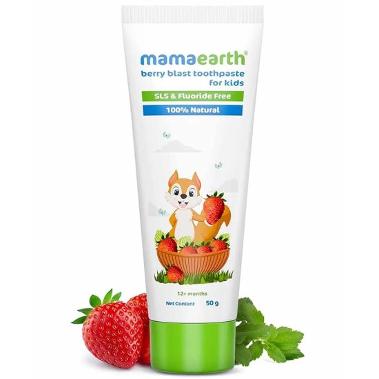 Mamaearth 100% Natural Berry Blast Kids Plaque Removal Toothpaste 50 Gm, Fluoride Free, SLS Free, No Artificial Flavours, Best for baby Mamaearth 100% Natural Berry Blast Kids Plaque Removal Toothpaste 50 Gm, Fluoride Free, SLS Free, No Artificial Flavours, Best for baby