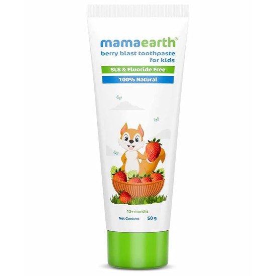 Mamaearth 100% Natural Berry Blast Kids Plaque Removal Toothpaste 50 Gm, Fluoride Free, SLS Free, No Artificial Flavours, Best for baby Mamaearth 100% Natural Berry Blast Kids Plaque Removal Toothpaste 50 Gm, Fluoride Free, SLS Free, No Artificial Flavours, Best for baby