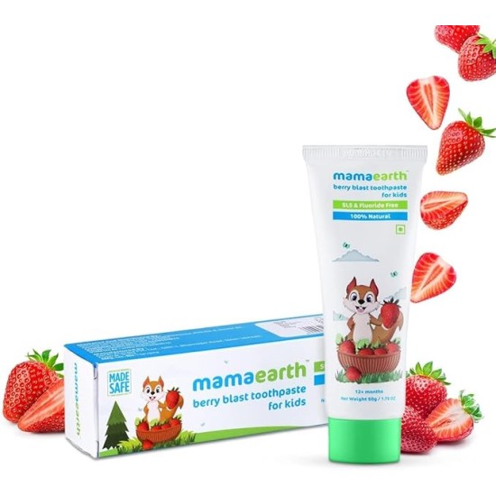 Mamaearth 100% Natural Berry Blast Kids Plaque Removal Toothpaste 50 Gm, Fluoride Free, SLS Free, No Artificial Flavours, Best for baby Mamaearth 100% Natural Berry Blast Kids Plaque Removal Toothpaste 50 Gm, Fluoride Free, SLS Free, No Artificial Flavours, Best for baby